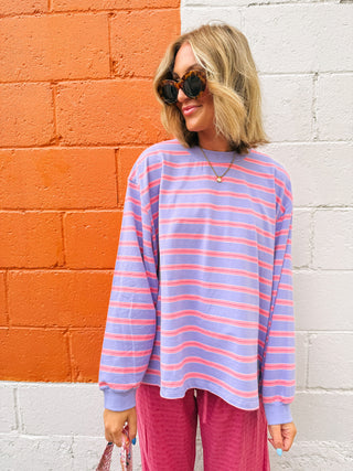 oversized comfy stripe long sleeve - purple