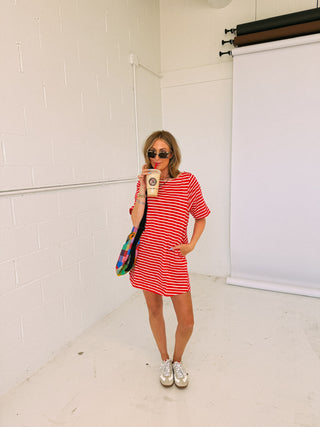 on the dock stripe mini dress - red