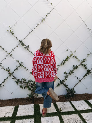 oversized checkered bow sweater