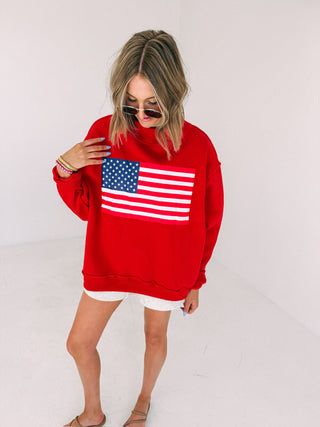 reversible flag / USA mock neck - red