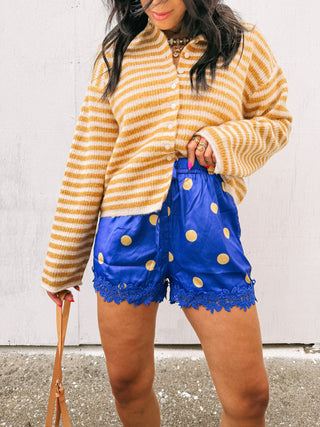go big blue polka dot shorts