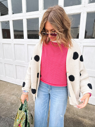 oversized polka dot cardigan - cream / black
