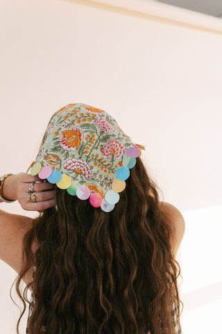 HANDMADE | sequin bandana scarf - green / orange