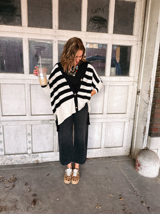 keepin it cozy striped cardigan - black