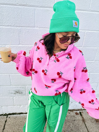 fuzzy cherry pullover