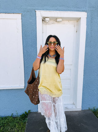 teenage dream lace tank top - yellow