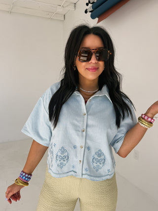 catch my drift denim top