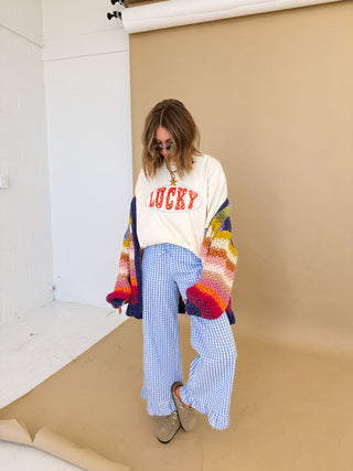 girly gingham pants - light blue