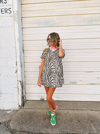 zola zebra button mini dress