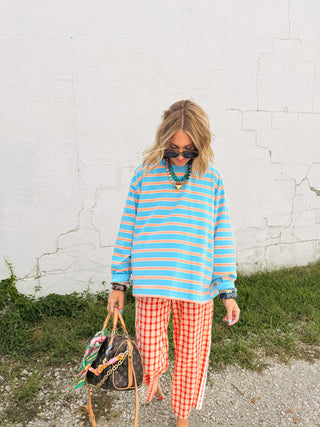 oversized comfy stripe long sleeve - blue