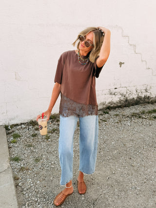 poker face lace tee - brown