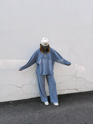 moody blue striped pants