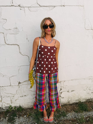 picture day polka dot tank top - brown