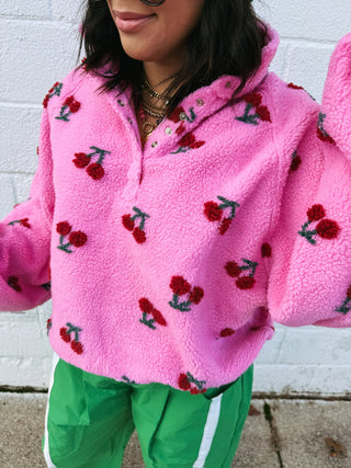 fuzzy cherry pullover