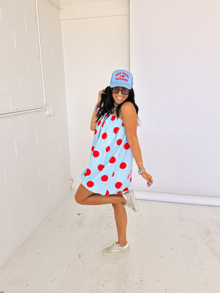 polka dot bubble dress - blue / red