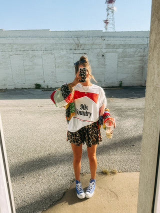 red flag leopard shorts