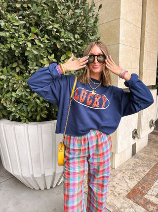 ETTA OG | star studded lucky sweatshirt - navy / red