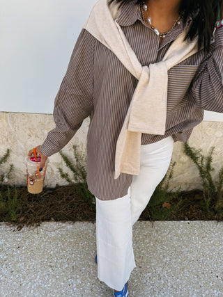 jackie layered button top - brown