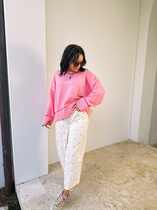 paint it polka dot barrel jeans - pink