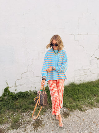 oversized comfy stripe long sleeve - blue