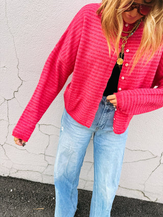piper striped cardigan - red / pink