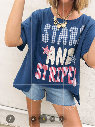 stars and stripes patch top - navy