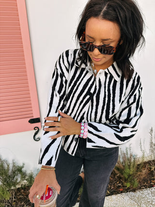 zebra button sweater