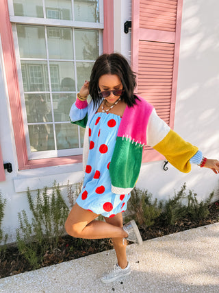 polka dot bubble dress - blue / red.