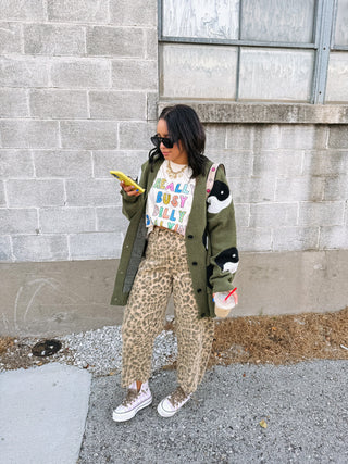 leopard love barrel jeans