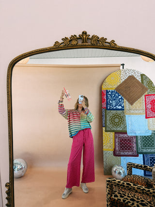 fuchsia fever gingham pants