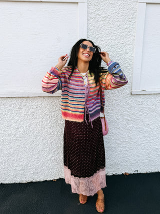 burning love polka dot midi skirt