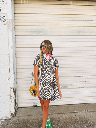 zola zebra button mini dress