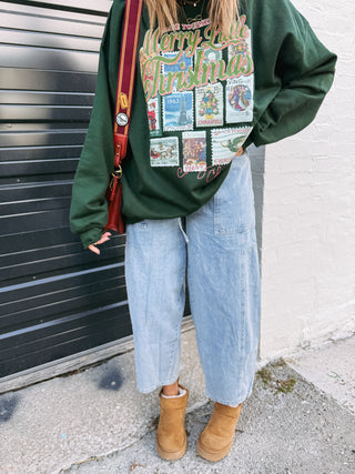 christmas stamps sweatshirt - green