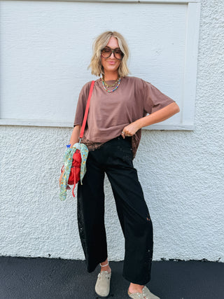 azalea eyelet barrel jeans - black