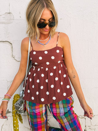 picture day polka dot tank top - brown