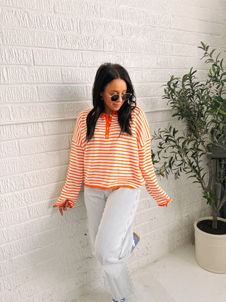 orange skies henley sweater.