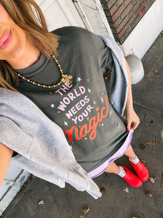 ETTA OG | the world needs your magic graphic tee - charcoal