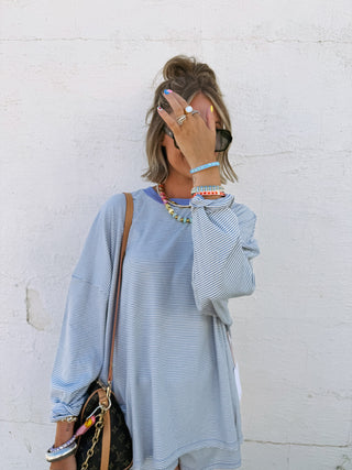 gimme more stripe top - periwinkle