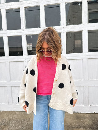 oversized polka dot cardigan - cream / black