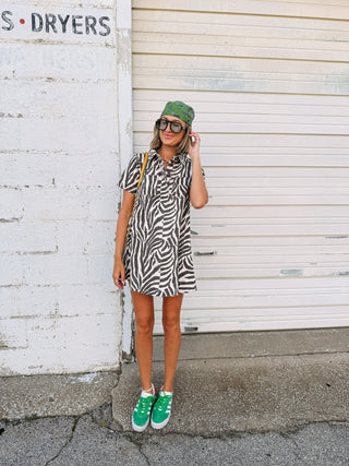 zola zebra button mini dress