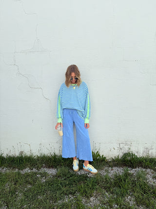 dusty blue oversized stripe top
