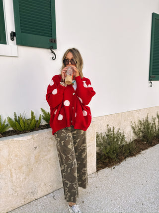 oversized polka dot cardigan - red / white