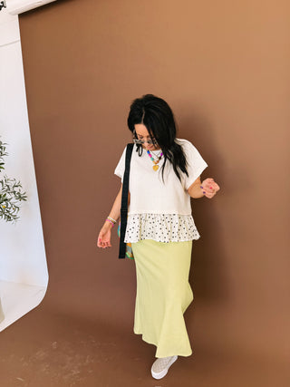 peekaboo polka dot ruffle top