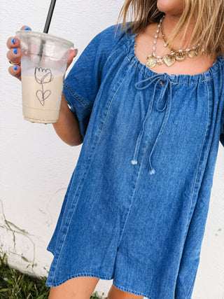 dancing queen denim romper
