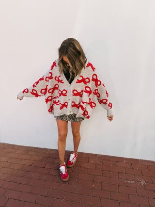 oversized bow cardigan - red