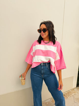 cut edge stripe top - pink