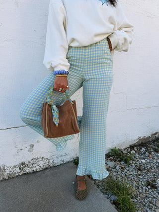 get up and go gingham pants - lemon