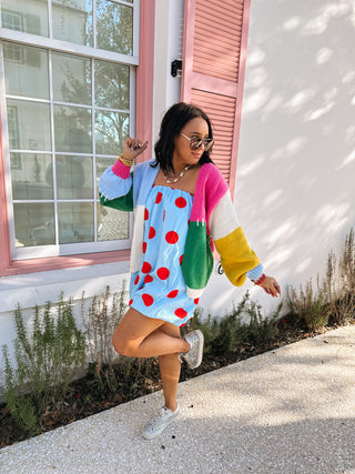 polka dot bubble dress - blue / red.