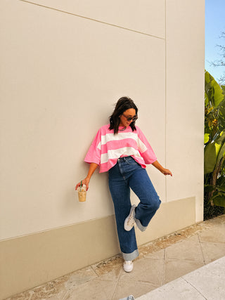 cut edge stripe top - pink