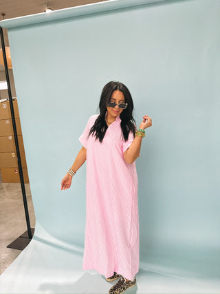 sail away stripe dress - pink